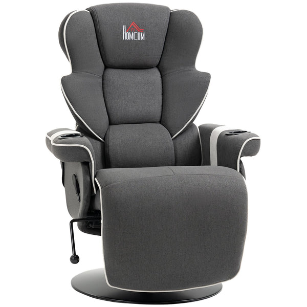 English Elm Manual Linen Recliner Swivel Chair with Footrest, 150° Recline, 360° Rotation, Dual Cup Holders, Black W2225141479