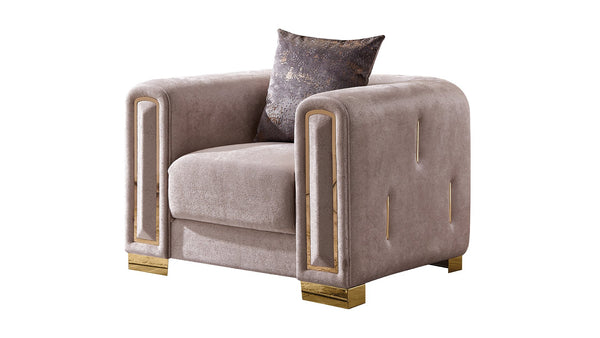 English Elm 3Pc Modern Living Room Set Beige - Luxurious Velvet, Gold Birch Frame, Glamorous Gold Accents & Comfort (99) B009S01222