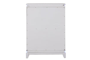 English Elm Opium 5-Drawer Chest with Crystal Accents, Integrated LED Lighting, Reflective White Finish for Chic Storage Elegance G150108865