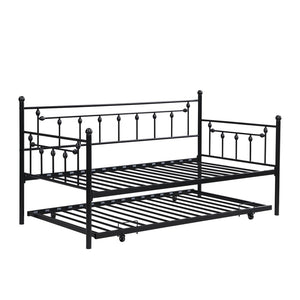 English Elm Daybed with Pull Out Trundle Matte Black Steel Frame for Kids or Guest Rooms W311128174