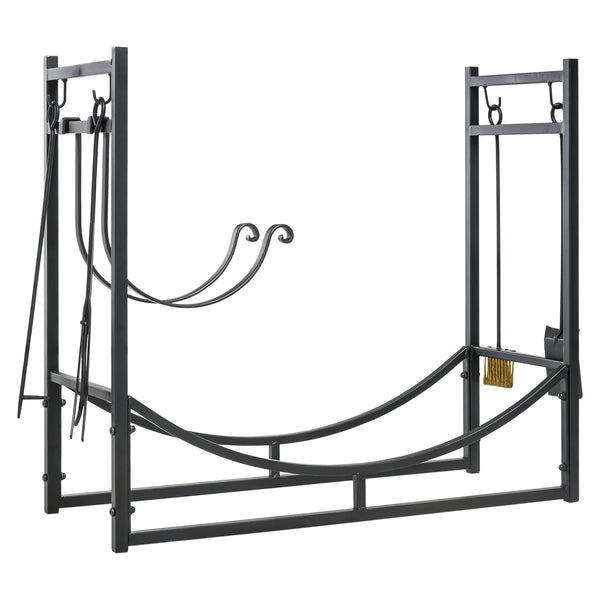 English Elm Firewood Rack With Tools - Durable Indoor/Outdoor Holder, 2-Tier Design For Organized Storage & Airflow W2225141384