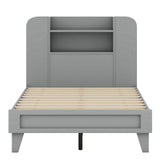 English Elm Twin Size Platform Bed With Storage Headboard,Multiple Storage Shelves On Both Sides,Grey