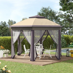 English Elm 13' Hexagonal Pop Up Gazebo Tent with 6 Zippered Mesh Walls, Steel Frame, UV & Water-Resistant Canopy W2225141508