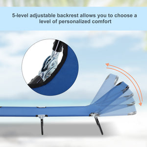 English Elm Folding Chaise Lounge Pool Chair - Adjustable 5-Position Outdoor Lounger For Ultimate Relaxation & Comfort W2225141411