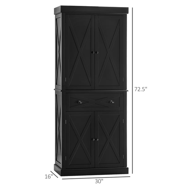 English Elm Freestanding Modern Farmhouse Pantry Cabinet with 6-Tier Storage, 4 Doors, 1 Drawer, Anti-Tip Black W2225S00017