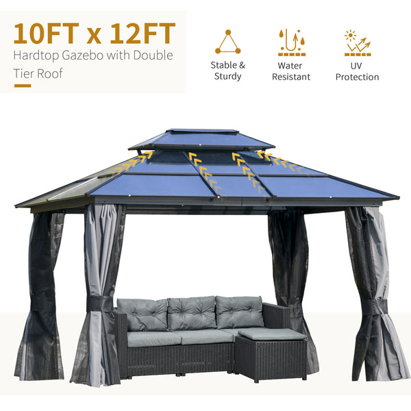 English Elm 10' X 12' Hardtop Gazebo Canopy - Durable Aluminum Frame, Double Roof, Netting & Curtains For Outdoors W2225S00001
