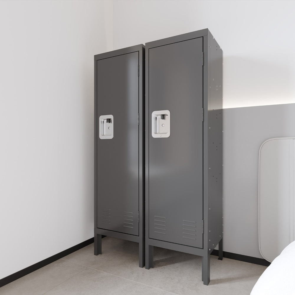 English Elm 1 Door Tall Metal Storage Locker Slim Industrial Cabinet for Bedroom or Gym Grey W396122094