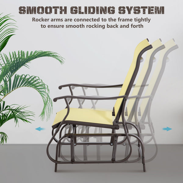 English Elm Outdoor Swing Glider Chair Steel Frame Patio Rocking Mesh Seat 330lb Capacity Weatherproof Comfort Beige W2225141383