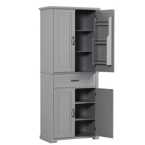 English Elm Bathroom Tall Storage Cabinet with Doors and Drawer, Adjustable Shelf, Anti-Tip Safety, MDF Finish Grey N725P210330E