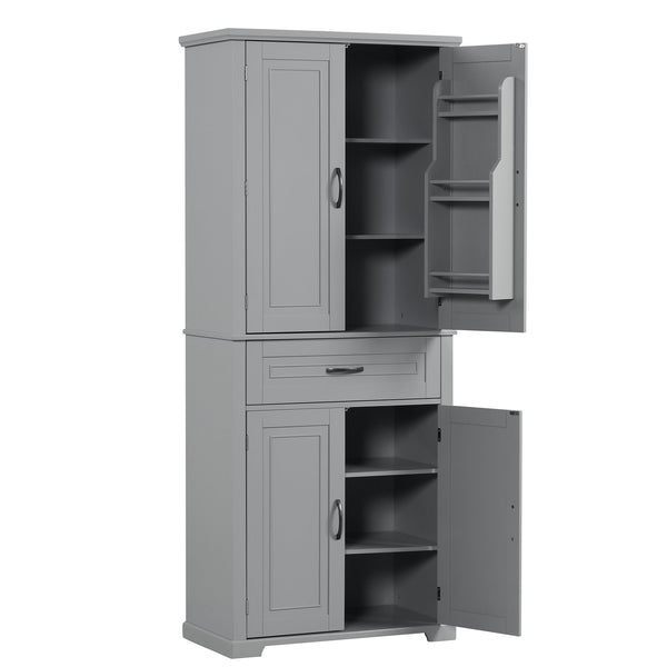 English Elm Bathroom Tall Storage Cabinet with Doors Drawer and Adjustable Shelf, MDF Build, Metal Handles, Anti-Tip Safety Grey WF308204AAE