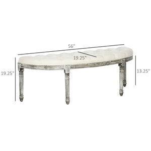 English Elm Semi-Circle Velvet Tufted End-of-Bed Bench, Vintage French Design, Off-White Upholstered Seat W2225141461