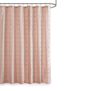English Elm Brooklyn Cotton Yarn-Dyed Jacquard Pom Pom Shower Curtain 70x72 Soft Pink OEKO-TEX Chic Texture B035129340