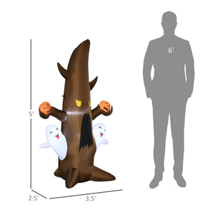 English Elm 5' Halloween Ghost Tree Inflatable with LED Pumpkins - Weatherproof Polyester Yard Decor, 5FT Fun W2225141486