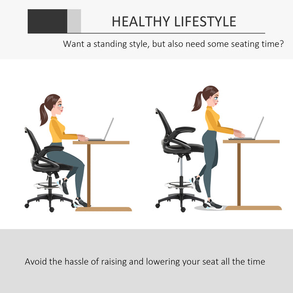 English Elm Mesh Drafting Chair with Lumbar Support, Flip-Up Arms, Footrest Ring, Adjustable Height & Foam Seat W2225141235