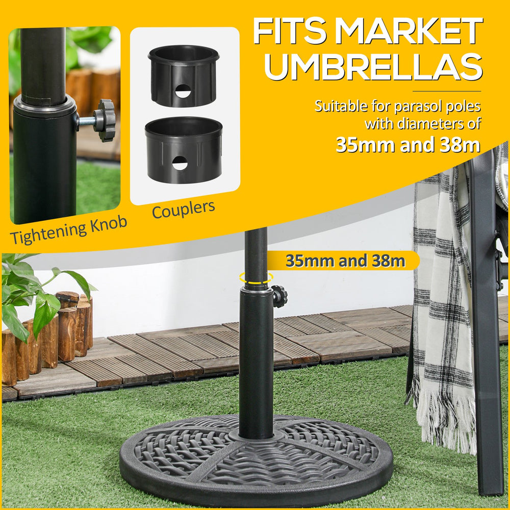 English Elm 21 lbs. Heavy Duty Market Umbrella Base – 18" Round Rattan-Style Parasol Stand, Stable, Fits 1.5"/2" Poles, Black W2225141377