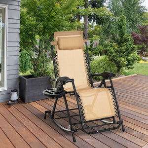 English Elm Outsunny Outdoor Rocking Chair - Foldable Zero Gravity Recliner W/ Pillow & Cup Holder For Comfort W2225P172498-GIGA