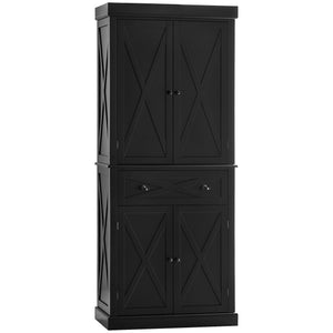 English Elm Freestanding Modern Farmhouse Pantry Cabinet with 6-Tier Storage, 4 Doors, 1 Drawer, Anti-Tip Black W2225S00017