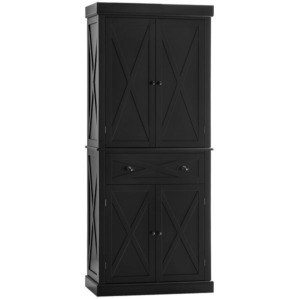English Elm Freestanding Modern Farmhouse Pantry Cabinet with 6-Tier Storage, 4 Doors, 1 Drawer, Anti-Tip Black W2225S00017