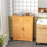 English Elm Bathroom Storage Cabinet, Bamboo Floor Cabinet With Drawers, Double Doors and Adjustable Shelves, Natural