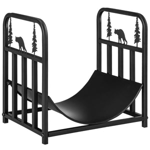 English Elm Firewood Rack With Fireplace Tools - Stylish Indoor/Outdoor Holder For Rustic Décor & Storage Needs W2225141398