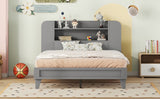 English Elm Full Size Platform Bed With Storage Headboard,Multiple Storage Shelves On Both Sides,Grey