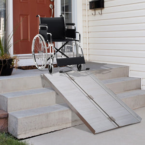 English Elm Wheelchair Ramp Folding Aluminum Alloy Bi-fold Design with Skid Proof Surface 600lb Capacity W2225141450