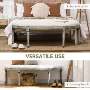 English Elm Semi-Circle Velvet Tufted End-of-Bed Bench, Vintage French Design, Off-White Upholstered Seat W2225141461