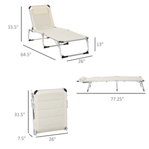 English Elm Foldable Aluminum Chaise Lounge with Padded Headrest, 5-Position Recline, Portable Beach & Patio Lounger White W2225141503