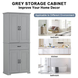 English Elm Bathroom Tall Storage Cabinet with Doors and Drawer, Adjustable Shelf, Anti-Tip Safety, MDF Finish Grey N725P210330E