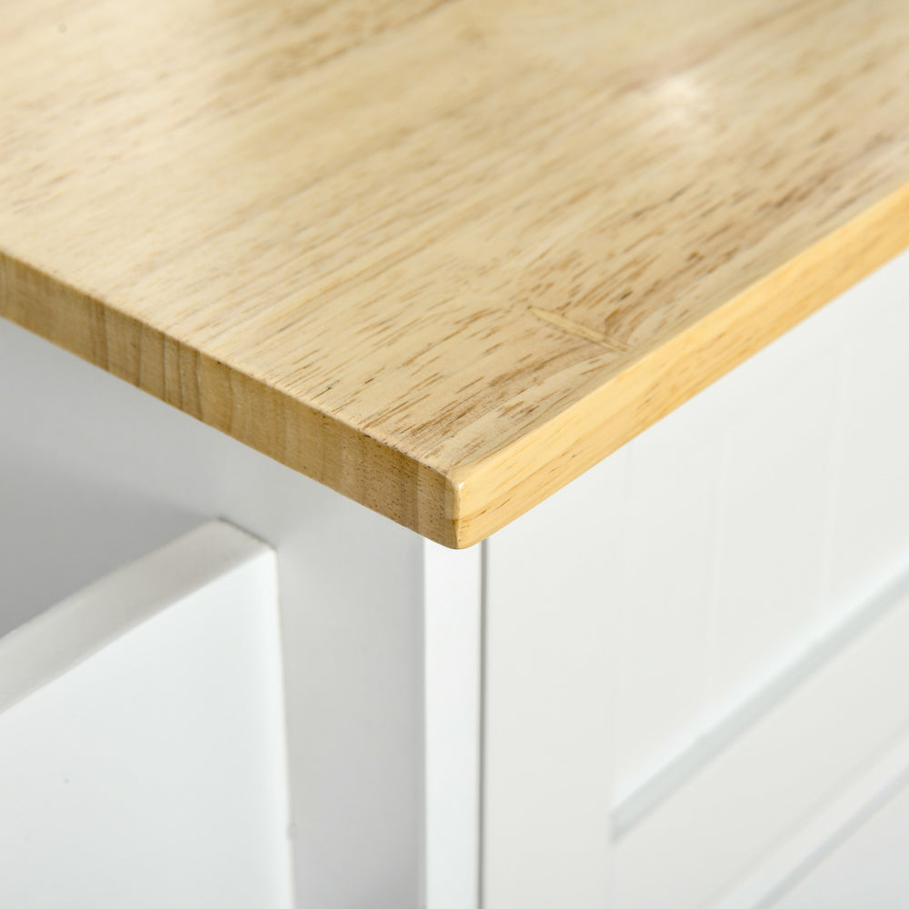 English Elm Mobile Kitchen Island Modern White Cart with Natural Wood Top, 3 Cabinets, 2 Drawers, Wheels, Rack W2225141453