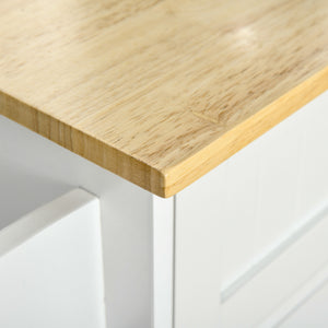 English Elm Mobile Kitchen Island Modern White Cart with Natural Wood Top, 3 Cabinets, 2 Drawers, Wheels, Rack W2225141453