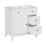 English Elm 30" Bathroom Vanity With Sink Top, Bathroom Vanity Cabinet With Door and Two Drawers, Solid Wood Frame, One Package, White