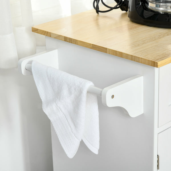 English Elm Mobile Kitchen Island Modern White Cart with Natural Wood Top, 3 Cabinets, 2 Drawers, Wheels, Rack W2225141453