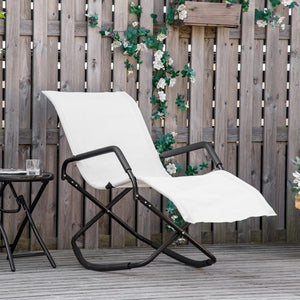 English Elm Rocking Steel Chaise Lounge Rocker for Sunbathing - Foldable Portable Outdoor Patio Recliner White W2225141375
