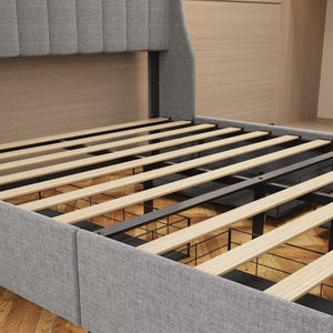 English Elm Queen Upholstered Storage Bed with Hydraulic Lift, Wingback Headboard, USB Ports & Deep Stash LIGHT GREY W1960S00003