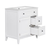 English Elm 30" Bathroom Vanity With Sink Top, Bathroom Vanity Cabinet With Door and Two Drawers, Solid Wood Frame, One Package, White