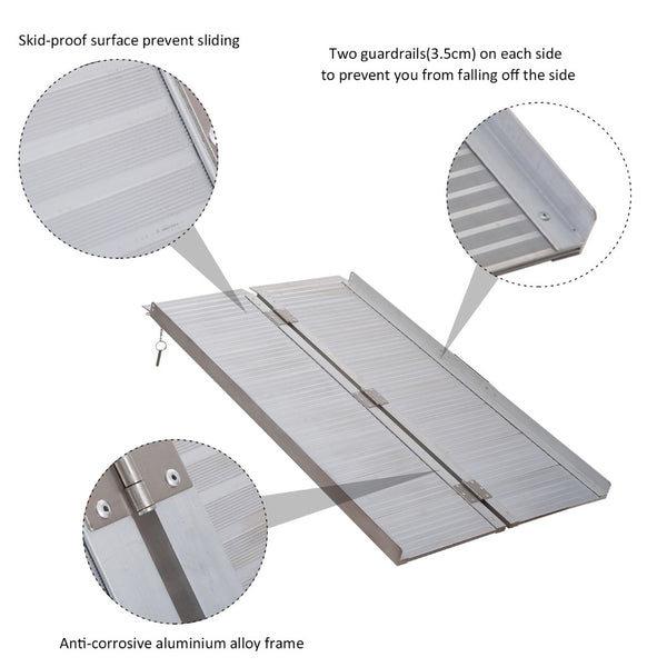 English Elm Wheelchair Ramp Folding Aluminum Alloy Bi-fold Design with Skid Proof Surface 600lb Capacity W2225141450