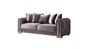 English Elm IMPREZA 3Pc Velvet Living Room Set in Grey with Gold Accents — Luxurious Birch Frame, Glamorous Style B009S01224
