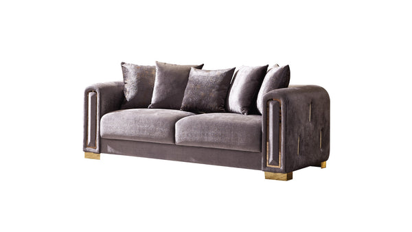 English Elm Impreza Art Deco Velvet Sofa with Gold Leg Accents for Glam Living Rooms Silver B009141290