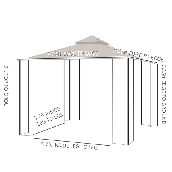 English Elm 10' X 10' Elegant Patio Gazebo Canopy With Double Roof, Insect Netting, And Durable Steel Frame W2225S00003