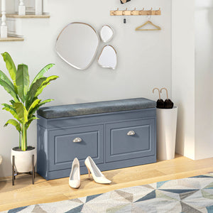 English Elm Modern Shoe Rack Bench with Cushioned Seat, 2 Drawers & Adjustable Shelves, Holds 8 Pairs, Gray W2225141476