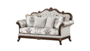 English Elm Gloria Royal Traditional 2PC Living Room Set with Intricate Floral Upholstery and Button Tufting White B009S01064