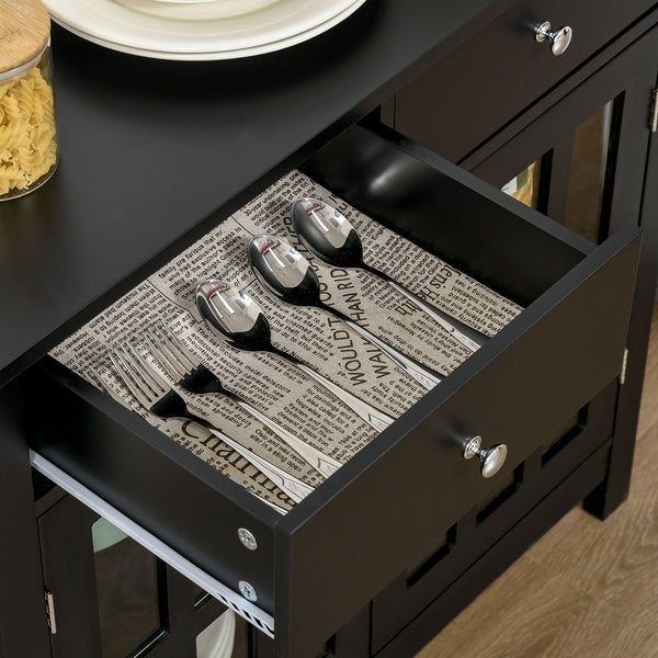 English Elm Sideboard Elegant Black Buffet Cabinet with Glass Doors, Adjustable Shelf, 2 Drawers & Anti-Tip Safety W2225141471