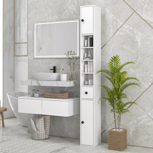 English Elm Kleankin Tall 71" Bathroom Storage Cabinet with Open Shelves, Anti-Tip Slim Organizer for Small Spaces White W2225141218