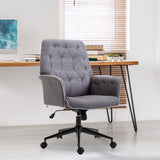 English Elm Linen Home Office Chair, Tufted Height Adjustable Computer Desk Chair With Swivel Wheels and Padded Armrests, Dark Gray