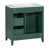 English Elm 30" Bathroom Vanity With Sink Top, Bathroom Vanity Cabinet With Door and Two Drawers, Solid Wood Frame, One Package, Green (Old Sku:Wf311620Aag)