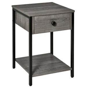 English Elm Industrial End Table with Drawer & Open Shelf, Grey Wood Grain Top, Black Metal Frame, 66lb Capacity, Compact Accent Table for Living Room or Bedroom (15.75"x15.75"x21.75") W2225141480