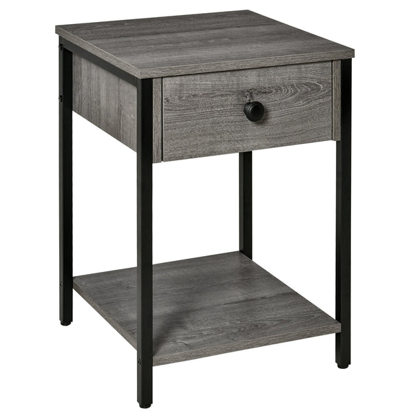 English Elm Industrial End Table with Drawer & Open Shelf, Grey Wood Grain Top, Black Metal Frame, 66lb Capacity, Compact Accent Table for Living Room or Bedroom (15.75"x15.75"x21.75") W2225141480