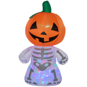 English Elm 6ft Smiling Pumpkin Skeleton Inflatable with LED Rotating Lights, Waterproof Yard Decor for Halloween W2225141485