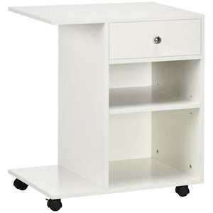 English Elm Mobile Printer Stand with Locking Casters, Adjustable Shelf, Drawer & CPU Holder — Compact White 27" W2225141487
